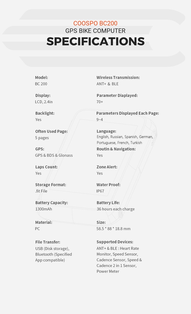 Ciclocomputador BC200 + Sensores cadencia BK9C y velocidad BK9S